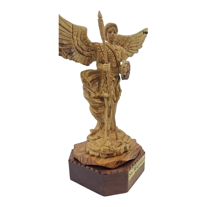 Archangel Raphael Statue - Handcrafted Olive Wood Masterpiece from Bethlehem