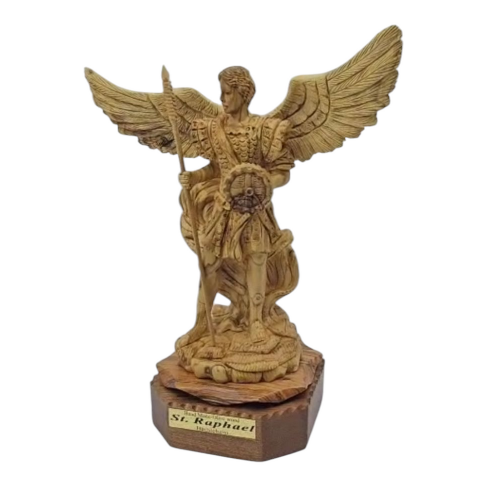 Archangel Raphael Statue - Handcrafted Olive Wood Masterpiece from Bethlehem