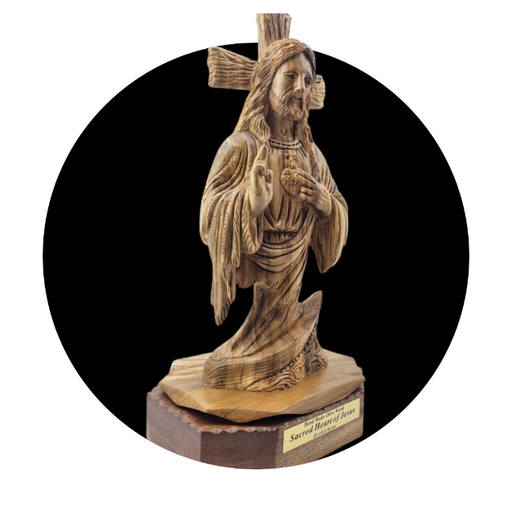 Hand-Carved Olive Wood Sacred Heart of Jesus Statue from Bethlehem