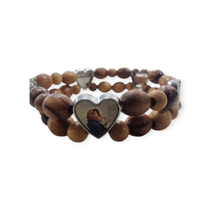 Hand-Carved Olive Wood Bracelet: Sacred Images