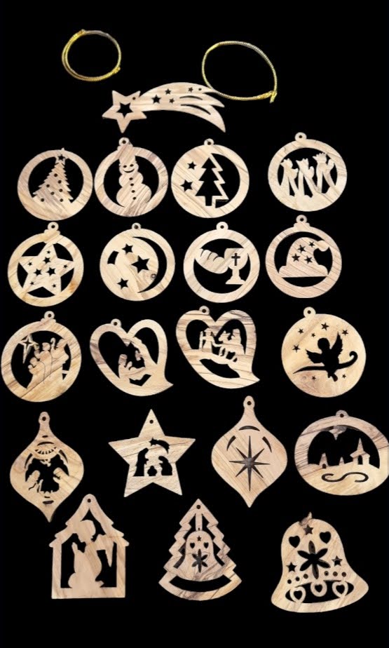 Crafts City Elegance: Limited Edition 20 Laser-Cut Olive Wood Christmas Ornaments Collection"