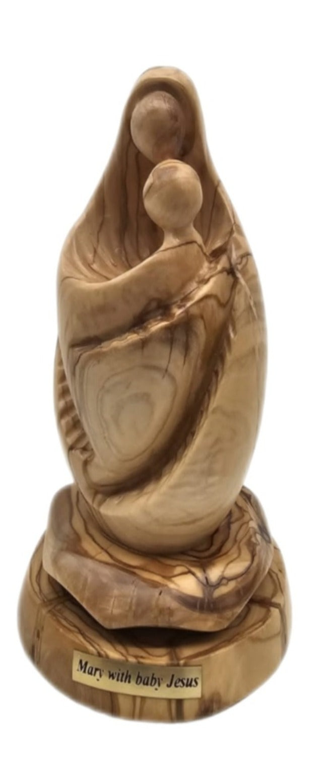 "Eternal Embrace:Faceless Handcarved Olive Wood Virgin Mary and Infant Jesus