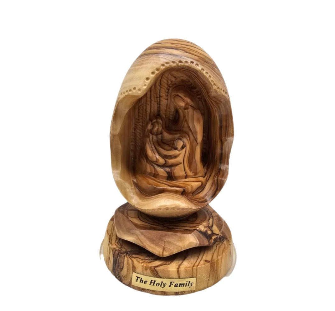 Sacred Nest: Abstract Olive Wood Holy Family Sculpture