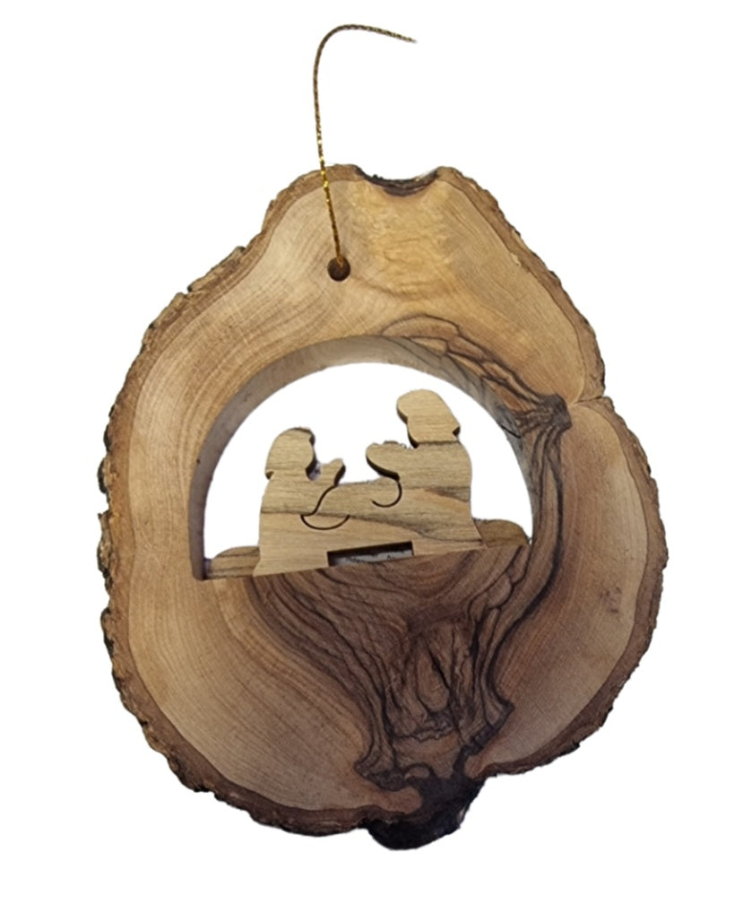 Divine Harmony Olive Wood Christmas Ornament – Holy Family Nativity Scene