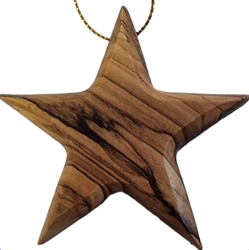 Radiant Olive Glow: Hand-Crafted Olive Wood Christmas Star Ornament (8cm)