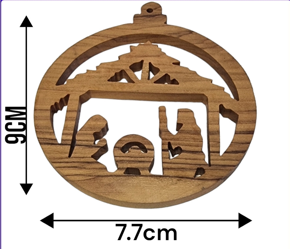 Bethlehem Blessings: Handcrafted Olive Wood Holy Family Christmas Ornament (9cm Round)