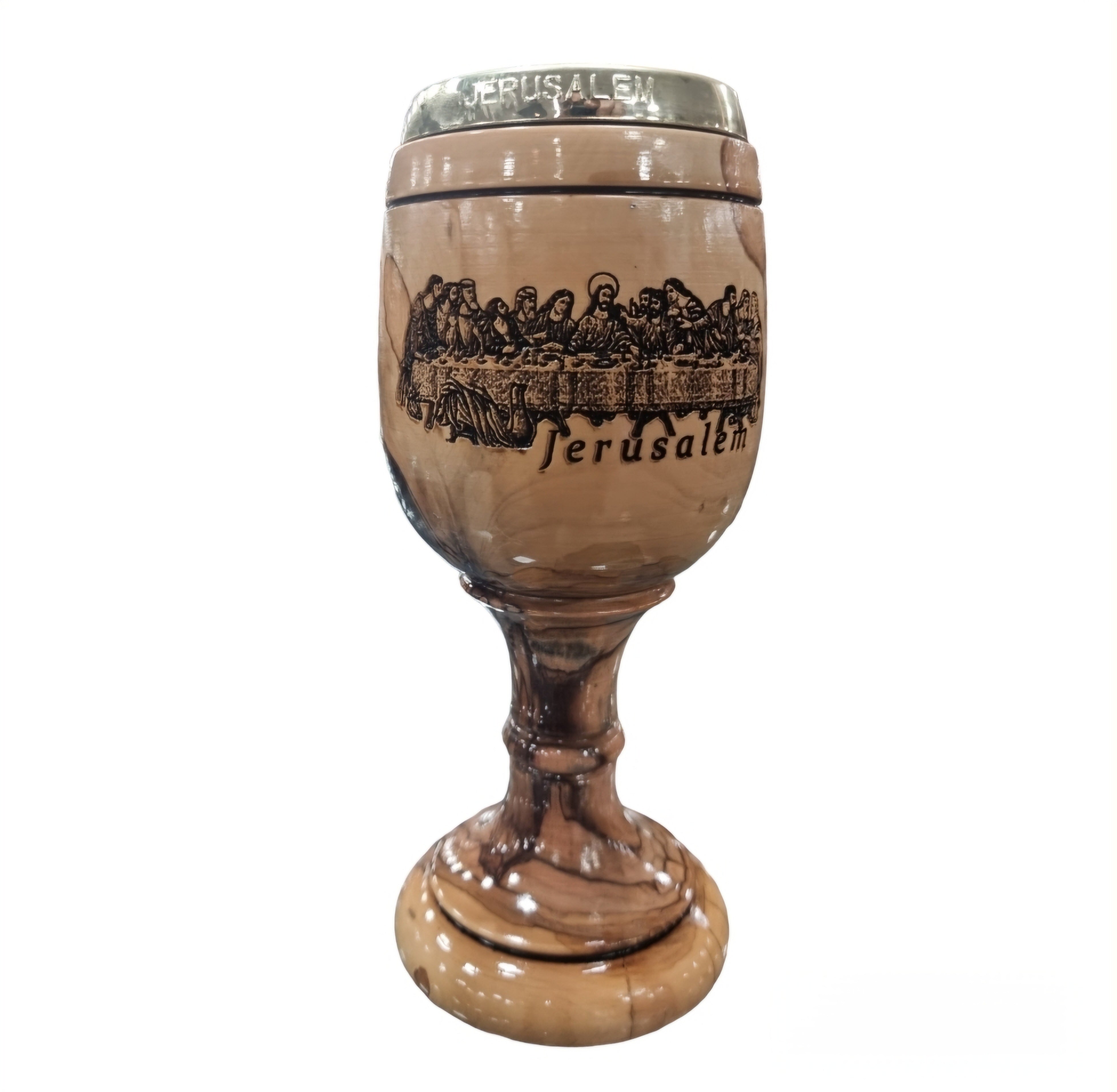 Handcrafted Holy Land Olivewood Chalice - The Last Supper (20.5 cm)