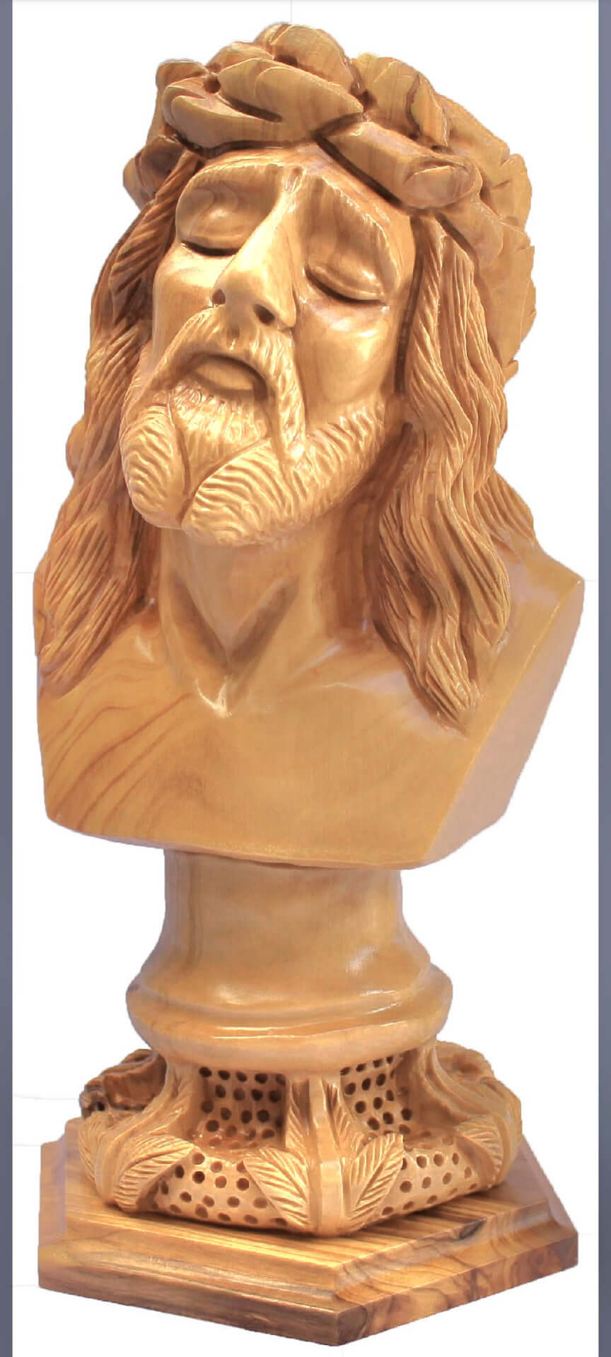 Hand-Carved Olive Wood Bust of Jesus Christ - 27.5 cm