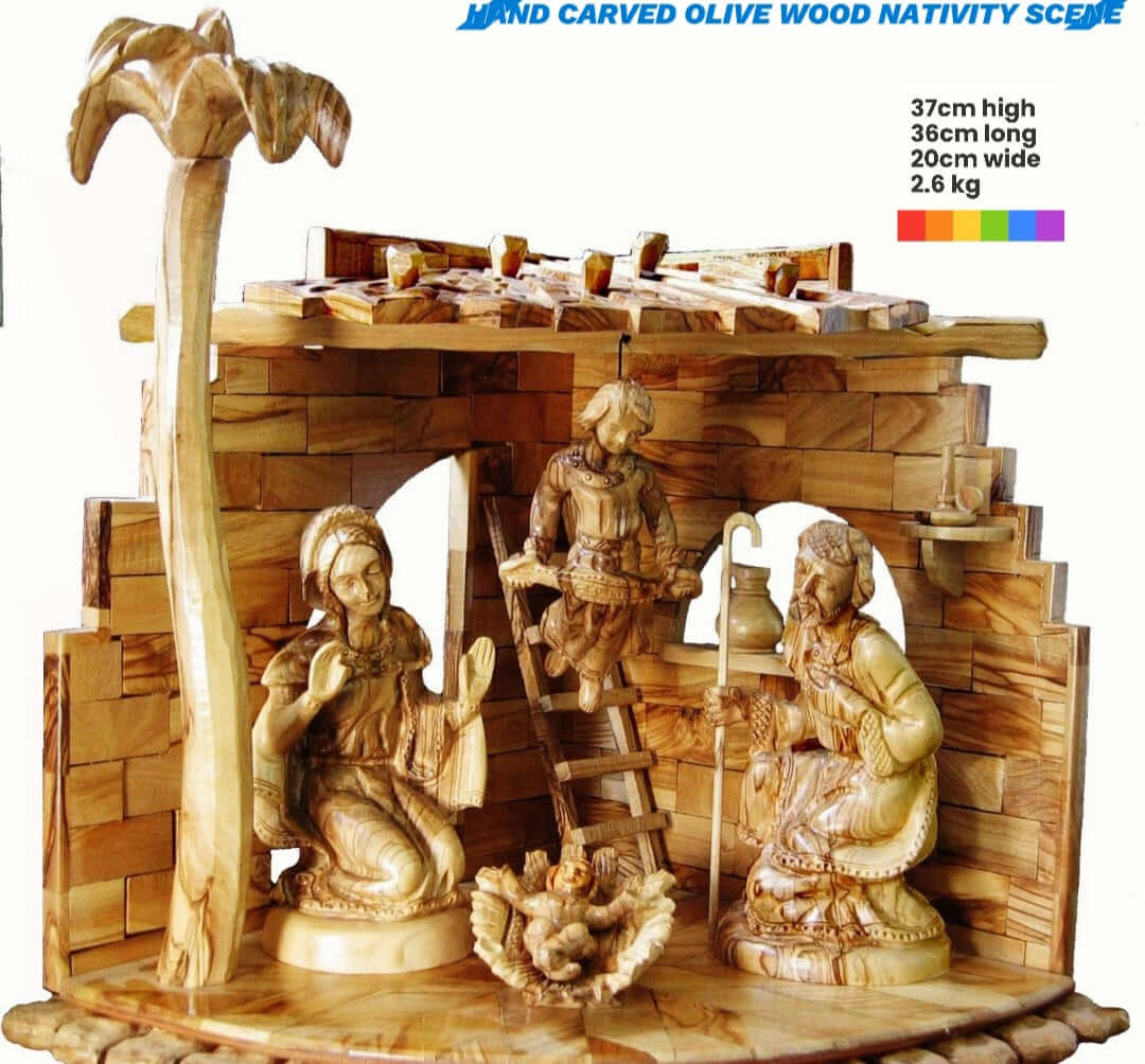 Bethlehem Nativity Scene: Exquisitely Carved Olive Wood