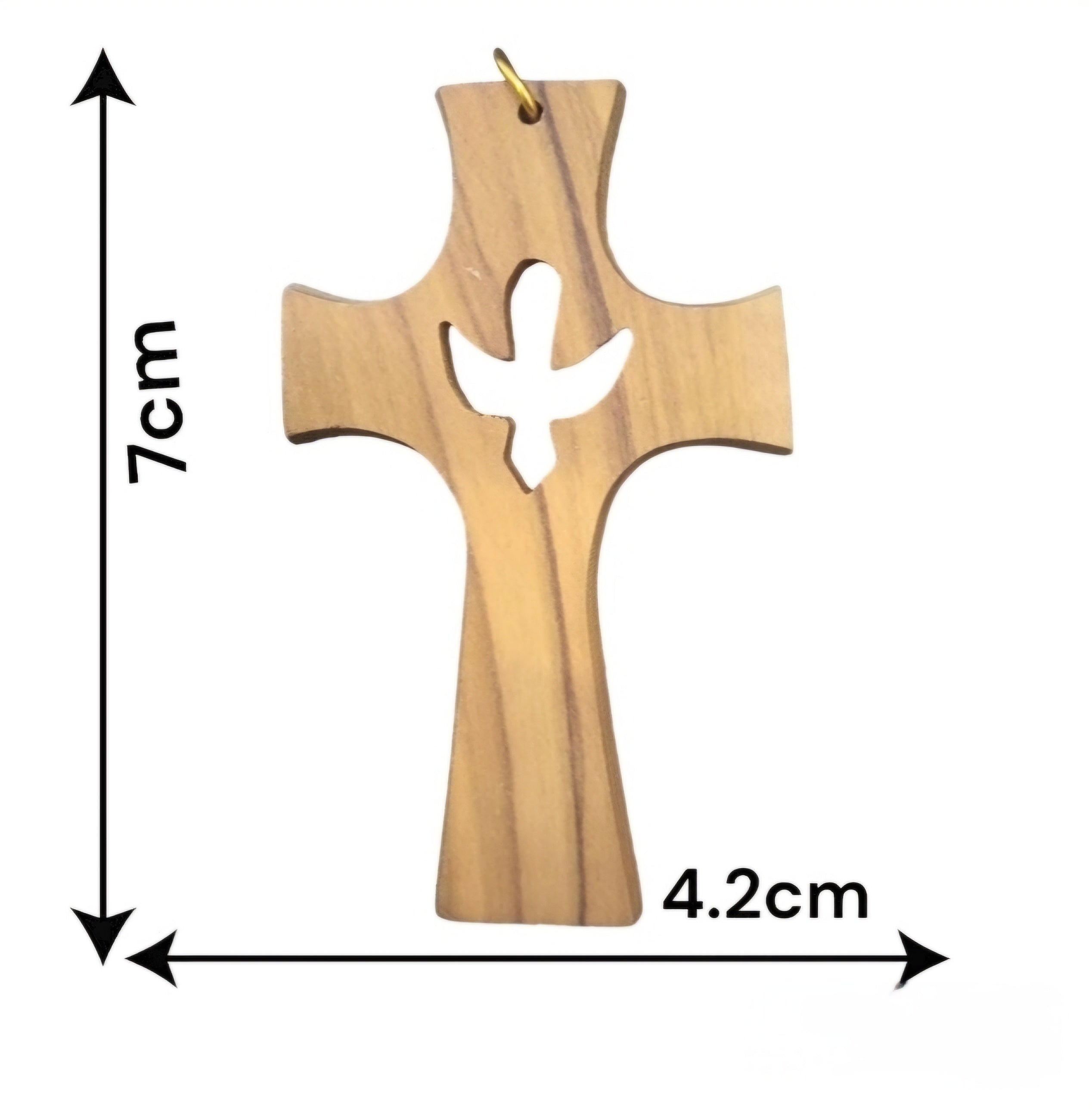 Handcrafted Olive Wood Holy Spirit and Dove Wooden Cross Pendant