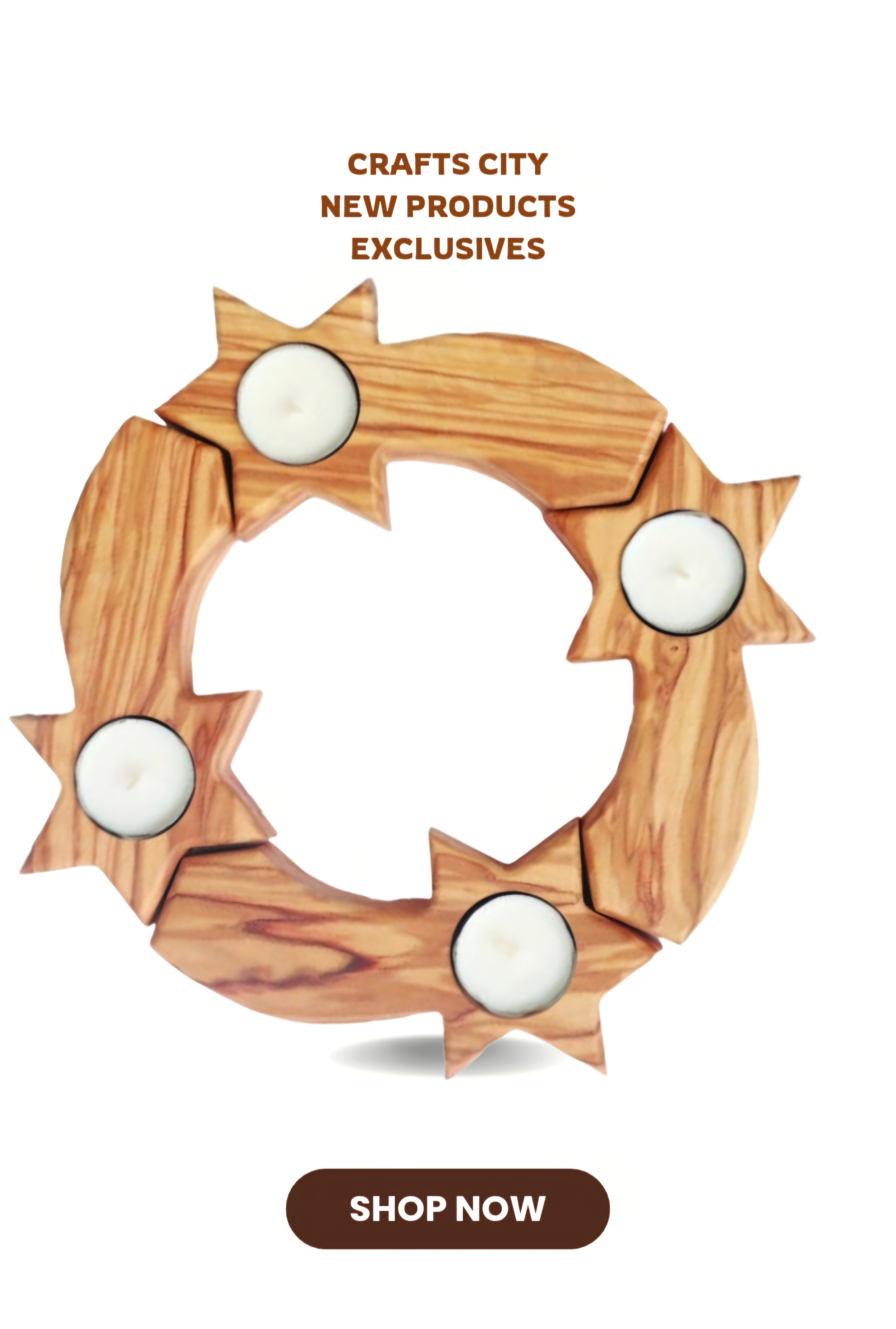 28cm Round Shape Advent Shooting Guiding Star Handmade Olive Wood Table Candle Holder