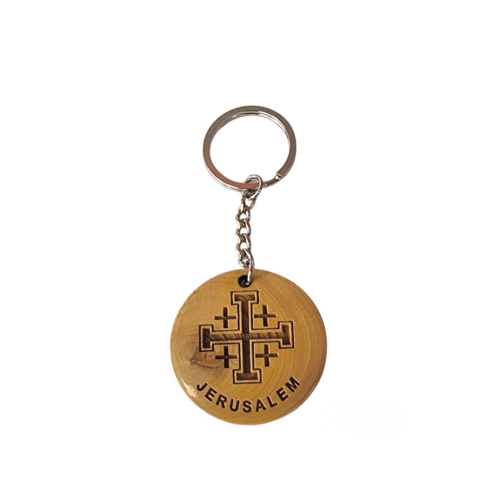 Carry Faith With You  ,  Olivewood Jerusalem Cross Keychain