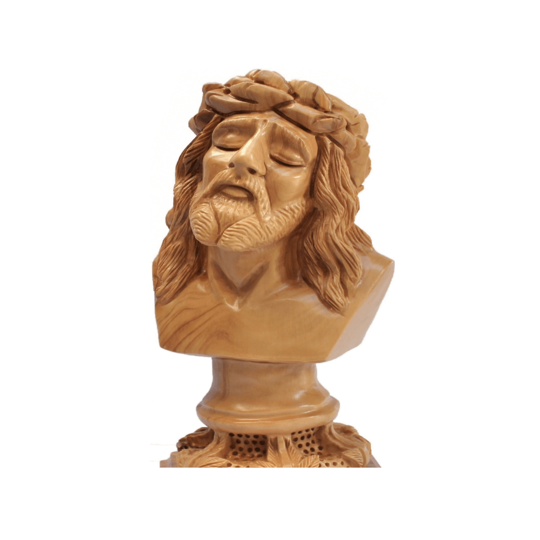 Hand-Carved Olive Wood Bust of Jesus Christ - 27.5 cm