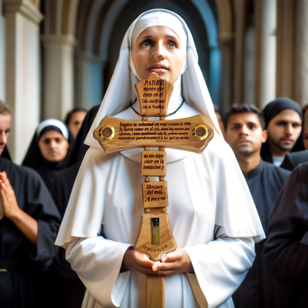 Authentic Olive Wood Cross from the Holy Land: "Our Father" Prayer in Spanish- Padre Nuestro