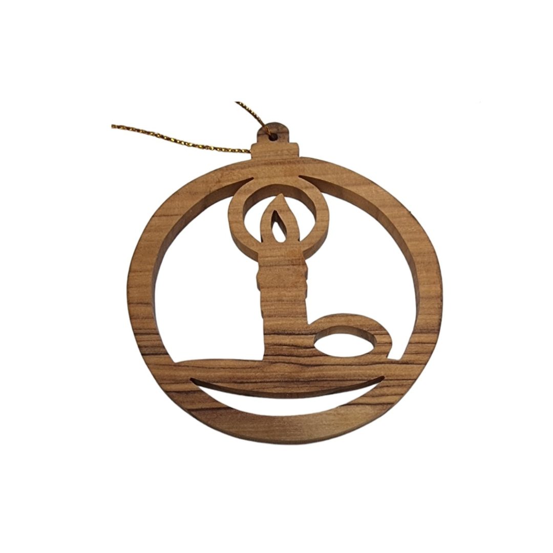 Divine Glow: Olive Wood Christmas Ornament with Illuminated Candle