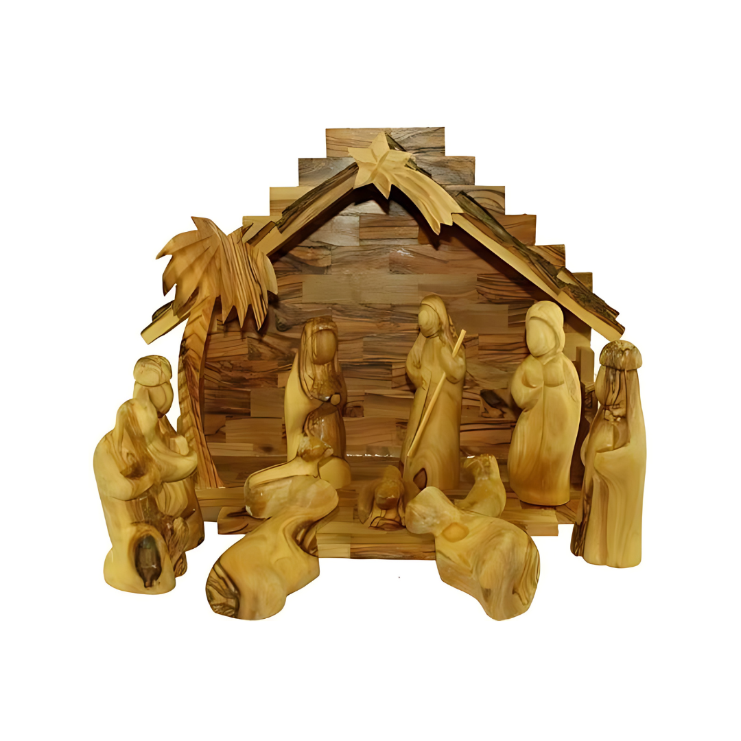 "Timeless Beauty: Handmade Olive Wood Christmas Nativity Scene with Elegant Minimalist Figures"