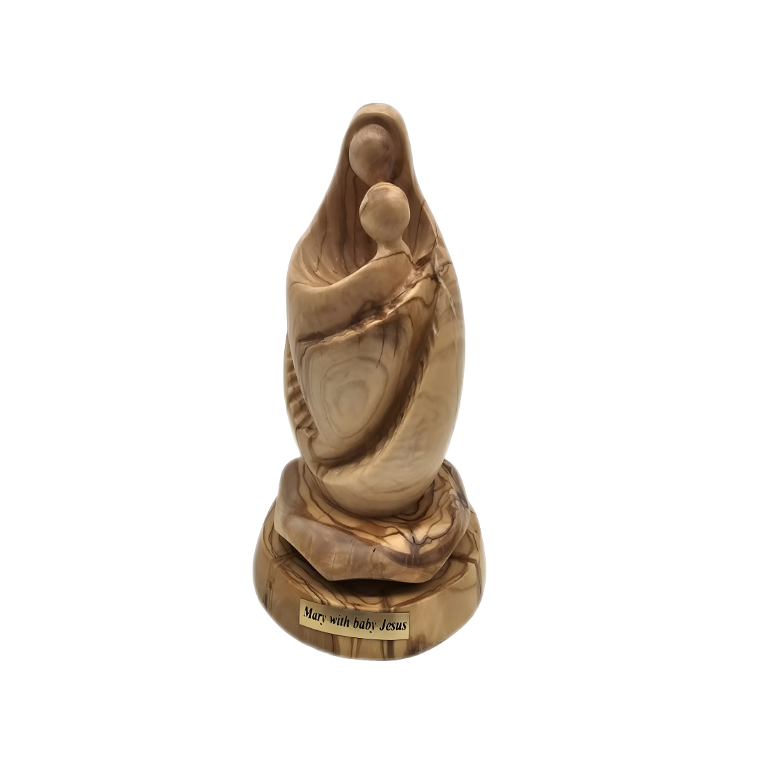 "Eternal Embrace:Faceless Handcarved Olive Wood Virgin Mary and Infant Jesus