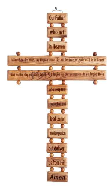 Beautiful Olive Wood Cross with the Lord's Prayer, Handcrafted in Bethlehem