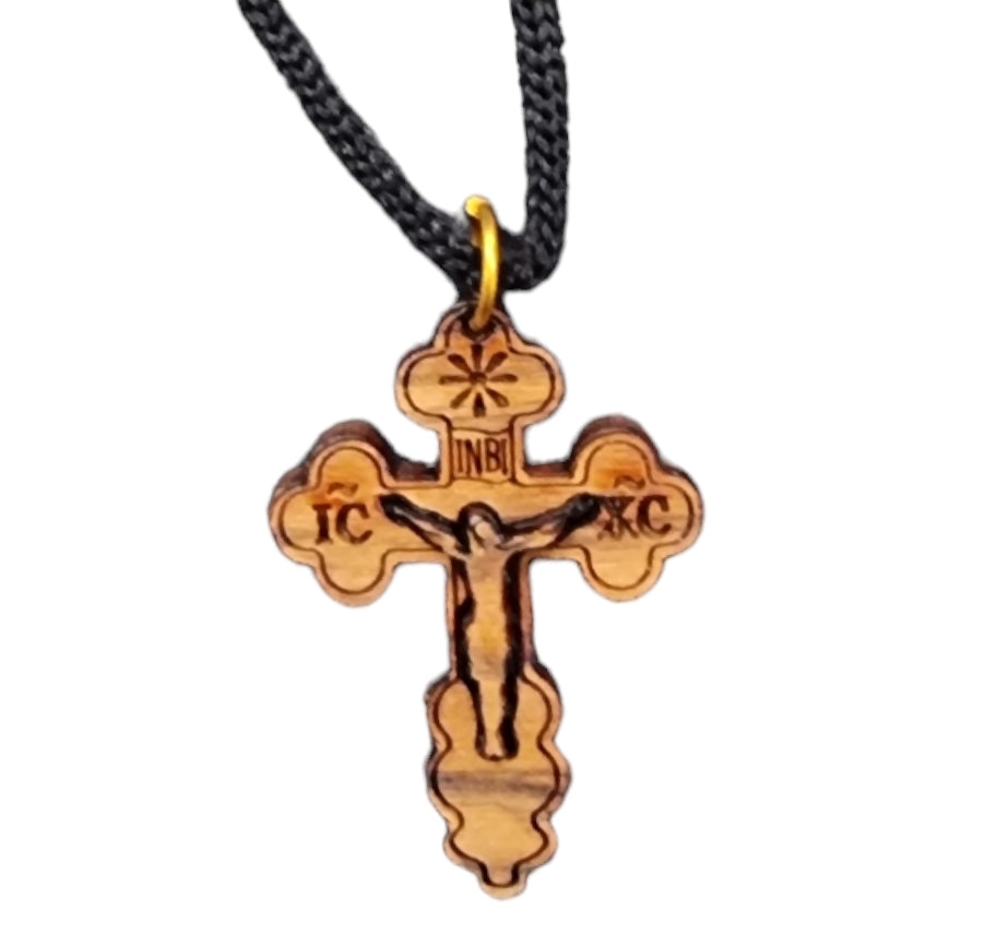 front view of  Jesus Silhouette Necklace, Olive Wood Cross From Bethlehem