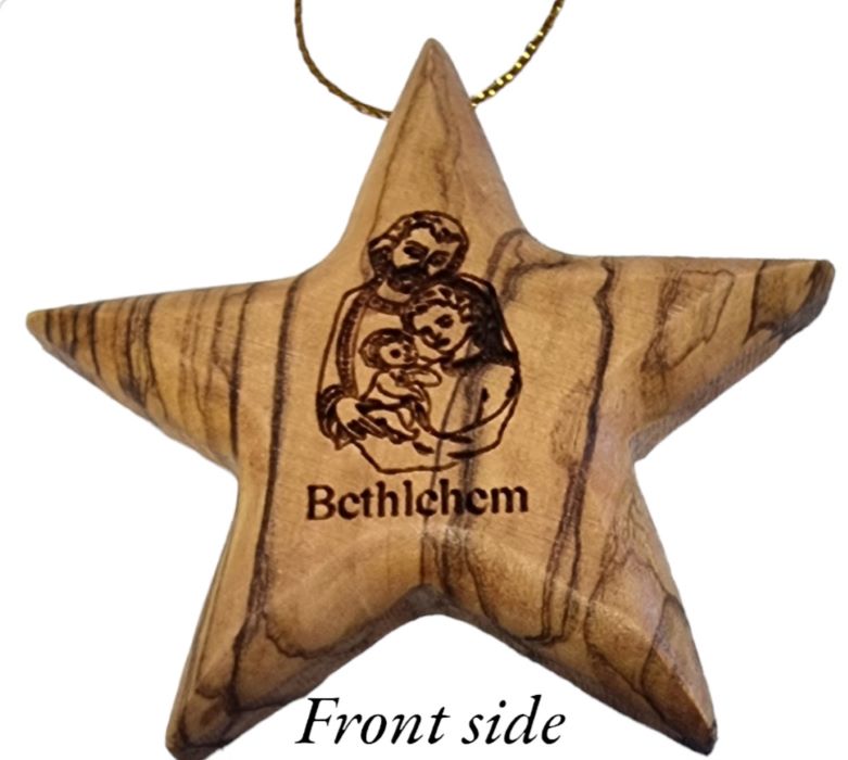 Divine Bethlehem Radiance: Laser-Inscribed Olive Wood Christmas Star Ornament (7cm)