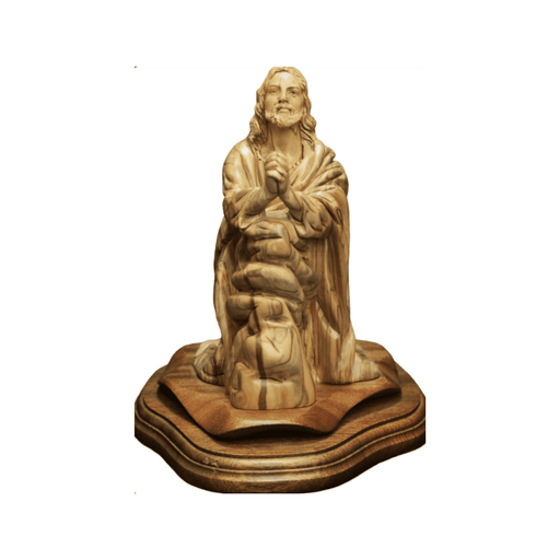 Jesus Carved in Wood: 21cm Olive Wood Sculpture of Jesus in Gethsemane