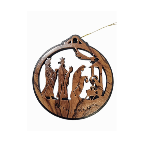 olive wood christmas ornament from bethlehem in shape of nativity scene