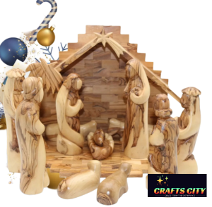 Handmade Olive Wood Christmas Nativity Scene with Elegant Minimalist Figures