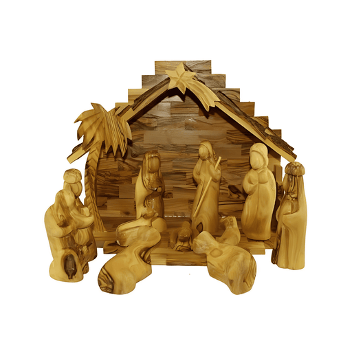 Handmade Olive Wood Christmas Nativity Scene with Elegant Minimalist Figures