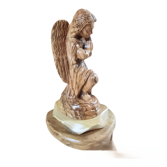 praying angel carved from bethlehem olive wood 