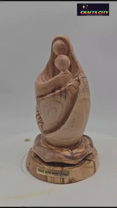 Faceless Hand-carved Olive Wood Abstract Figurine Virgin Mary and Infant Jesus