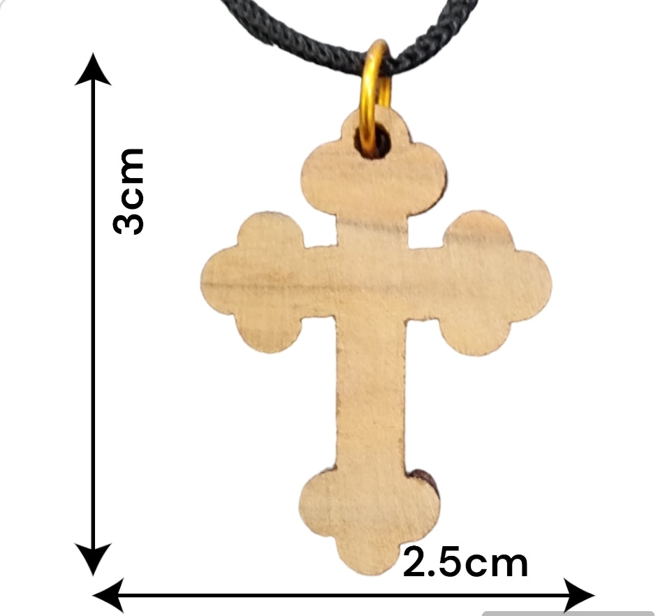 Olive Wood Budded Cross Pendant size view