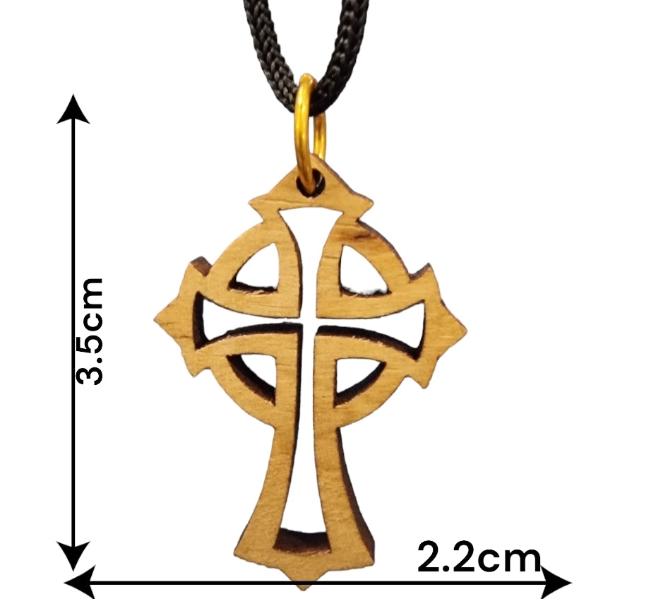 Trefoil Wooden Cross Necklace size