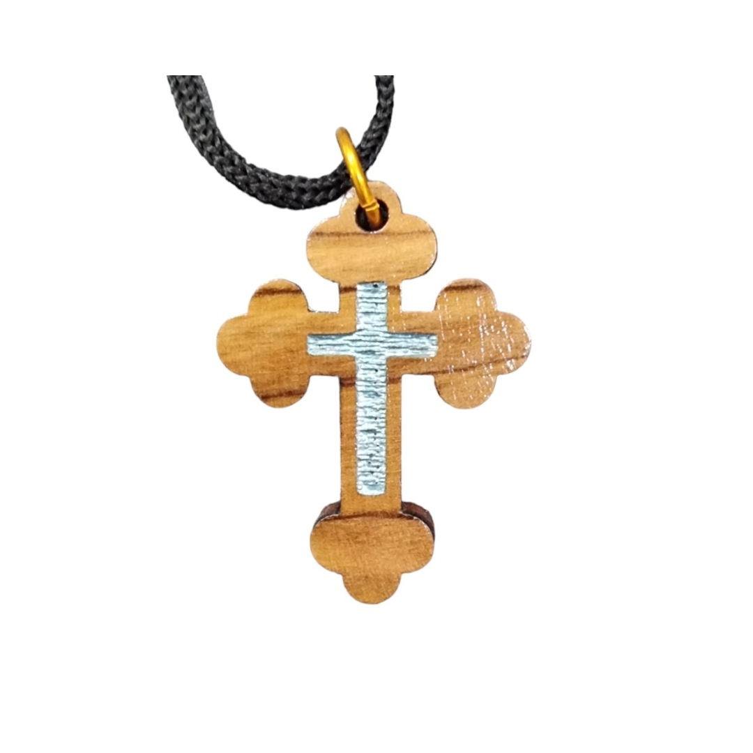 Olive Wood Budded Cross Pendant