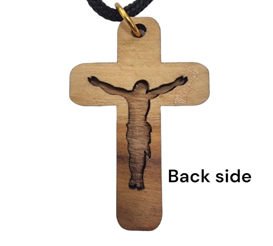 Olive Wood Crucifix Pendant with Black Cord