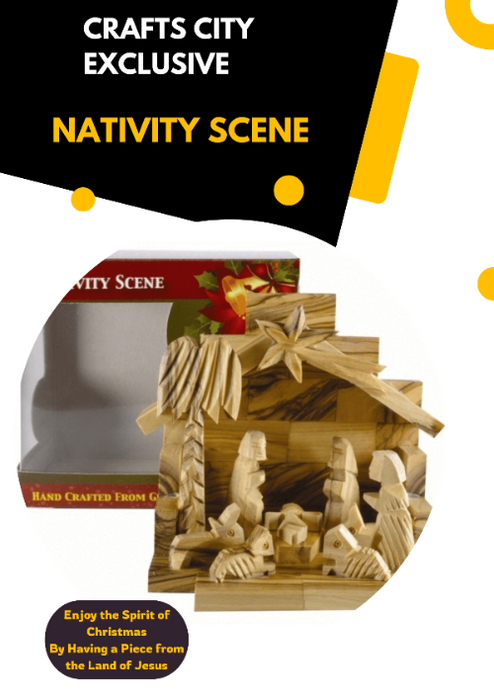 wooden Nativity Scene with a Gift packaging